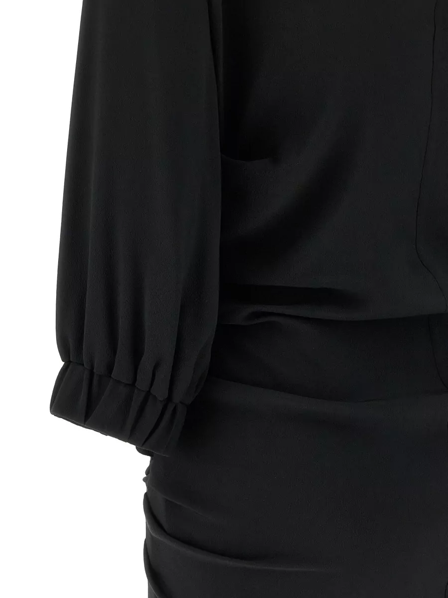 The Attico Silk Blend Draped High-Neck 3/4-Sleeve Top