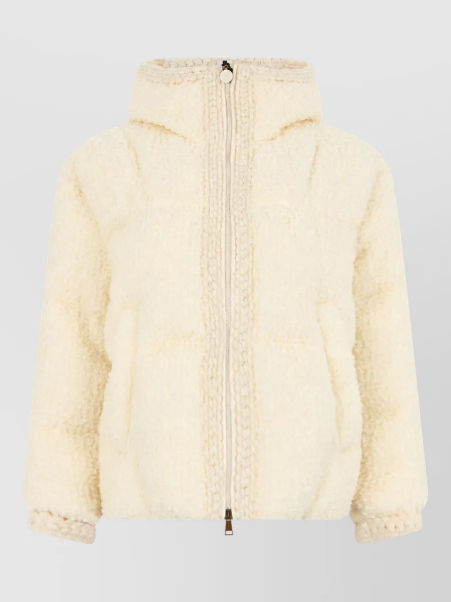 Moncler Virgin wool hooded three quarter sleeve jacket