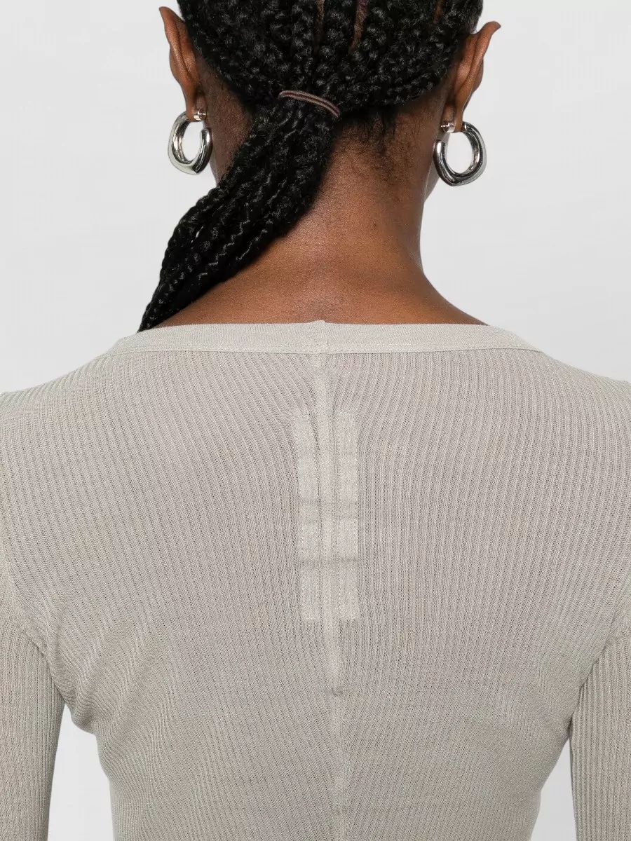 Rick Owens Long Sleeve Cropped Ribbed Stretch Top