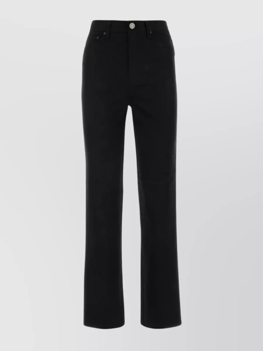 Shop Rotate Birger Christensen Flared Cotton Pants With Jewel Embellished Waistband In Black