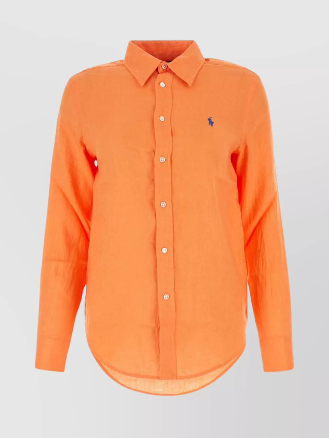 Shop Polo Ralph Lauren Linen Shirt With Cuffed Sleeves And Curved Hem