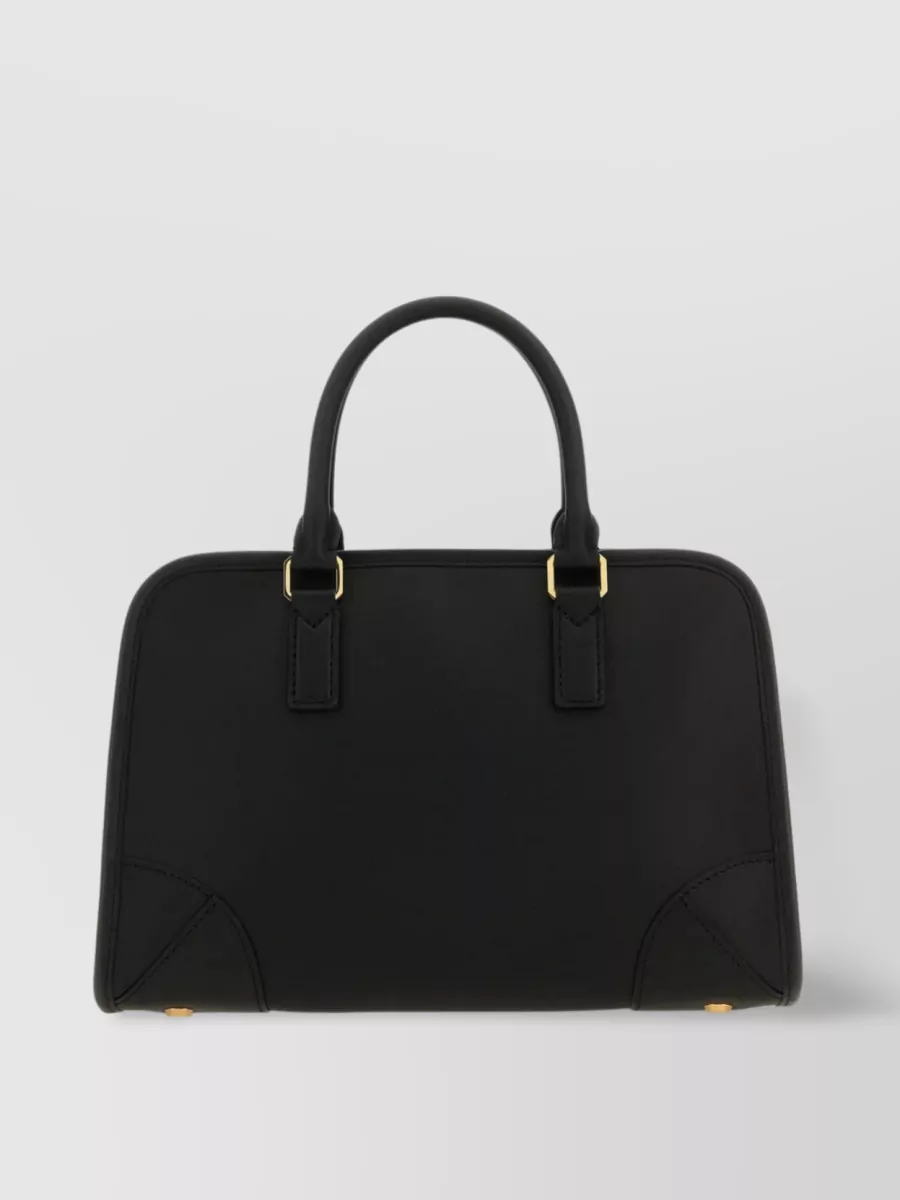 Shop Mcm Medium Leather Boston Bag With Detachable Strap In Black