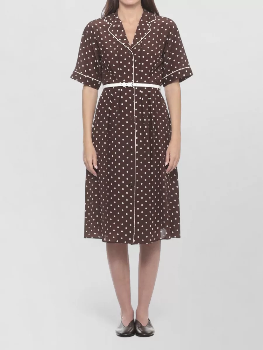 Parosh Silk Polka-Dot Collared Half-Sleeve Button Midi Dress