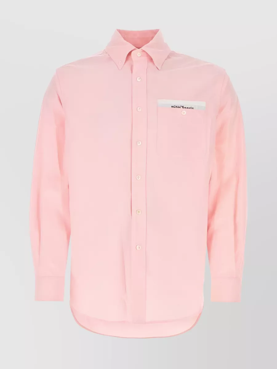 Shop Palm Angels Logo Patched Cotton Shirt In Pastel