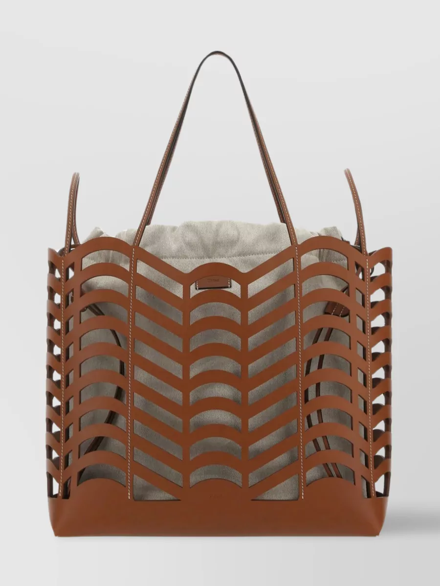 Shop Chloé Leather And Linen Medium Kayan Tote In Brown