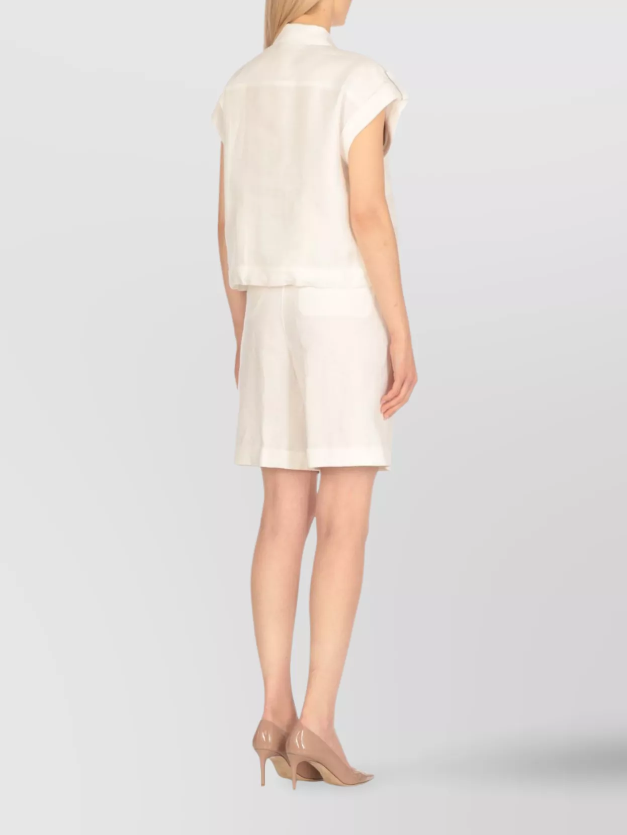 Peserico Casual Silk Blend Collared Neck Top In White