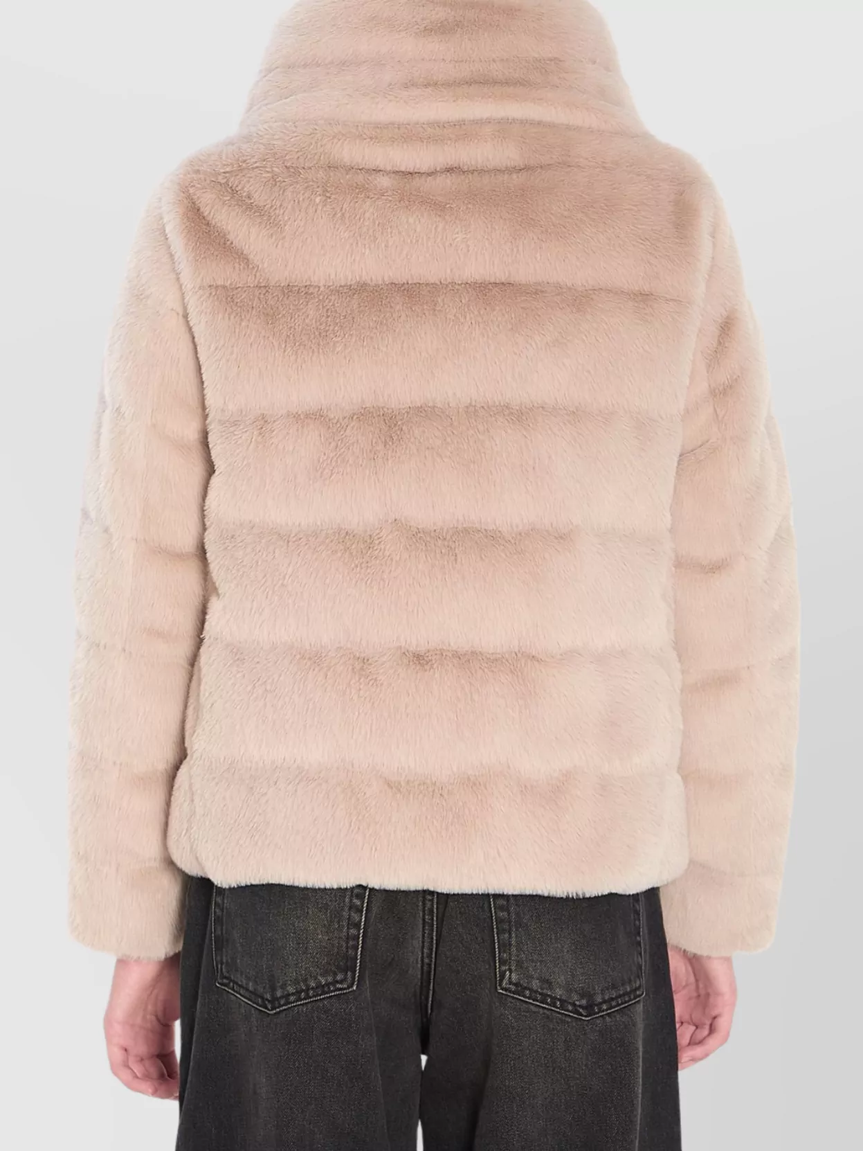 Herno Faux Fur Down Jacket With High Collar In Neutral