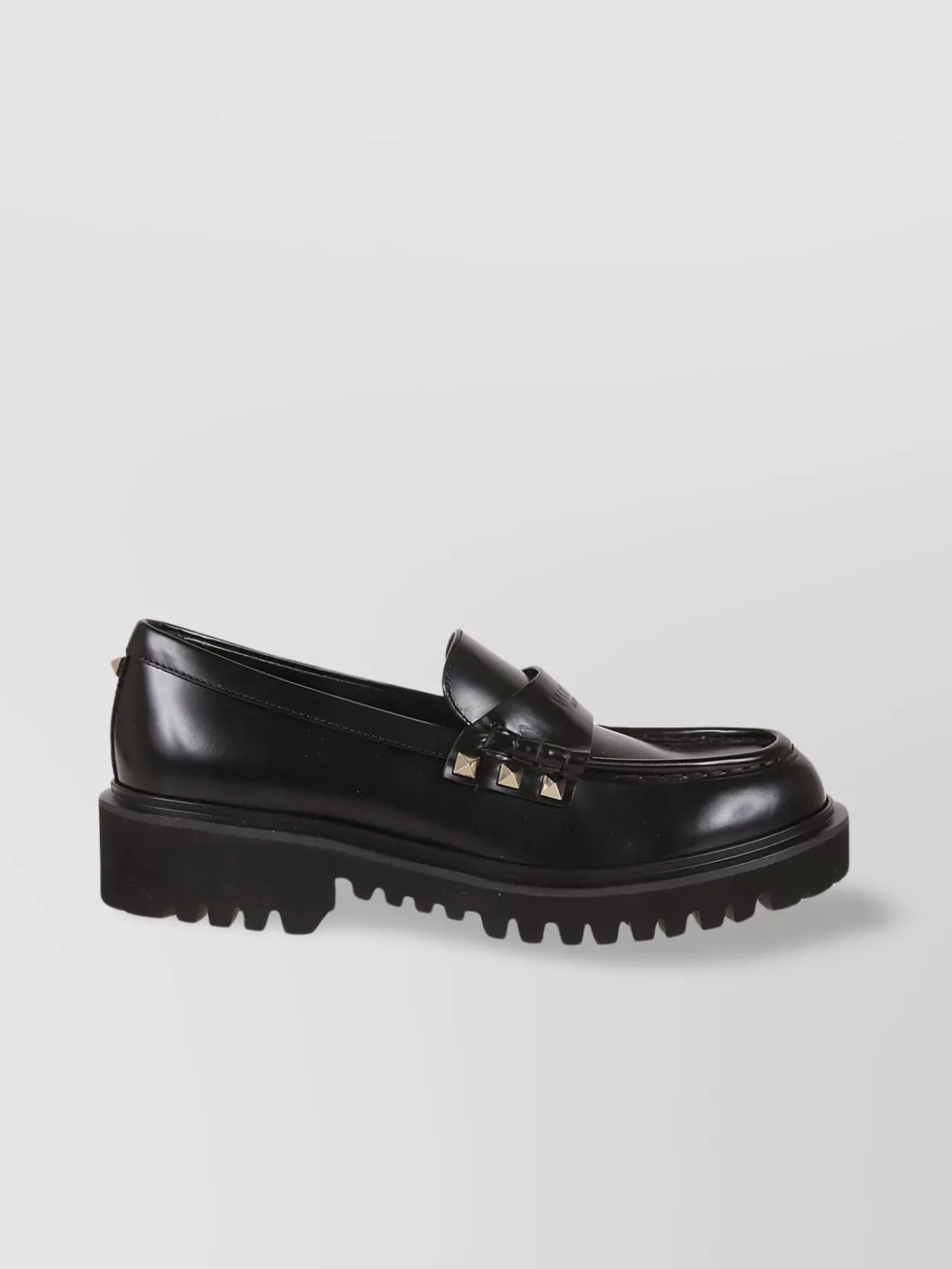 Valentino Chunky Sole Loafers With Studded Round Toe In Black