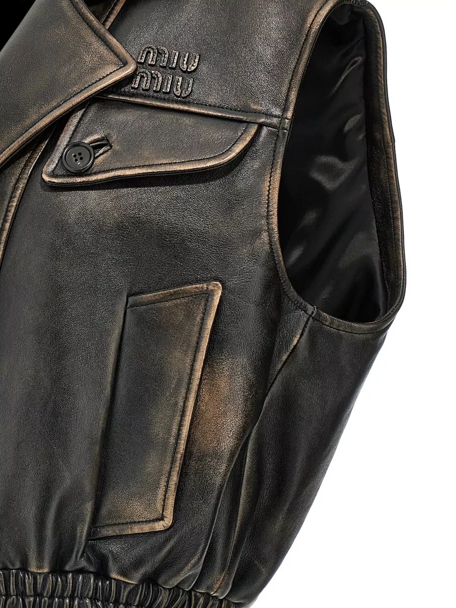 Miu Miu Leather Padded Logo Vest