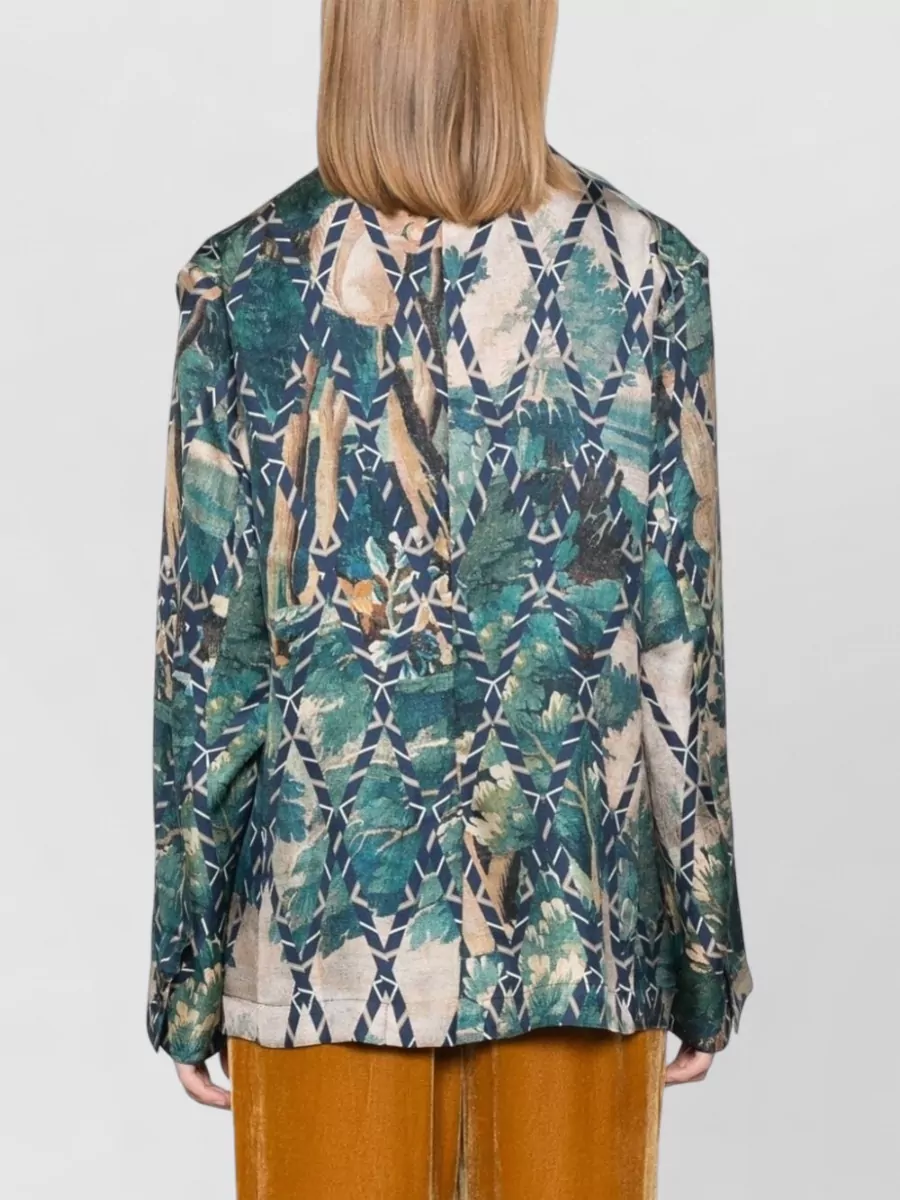 Pierre Louise Mascia Silk Textured Double-Breasted Geometric-Print Blazer