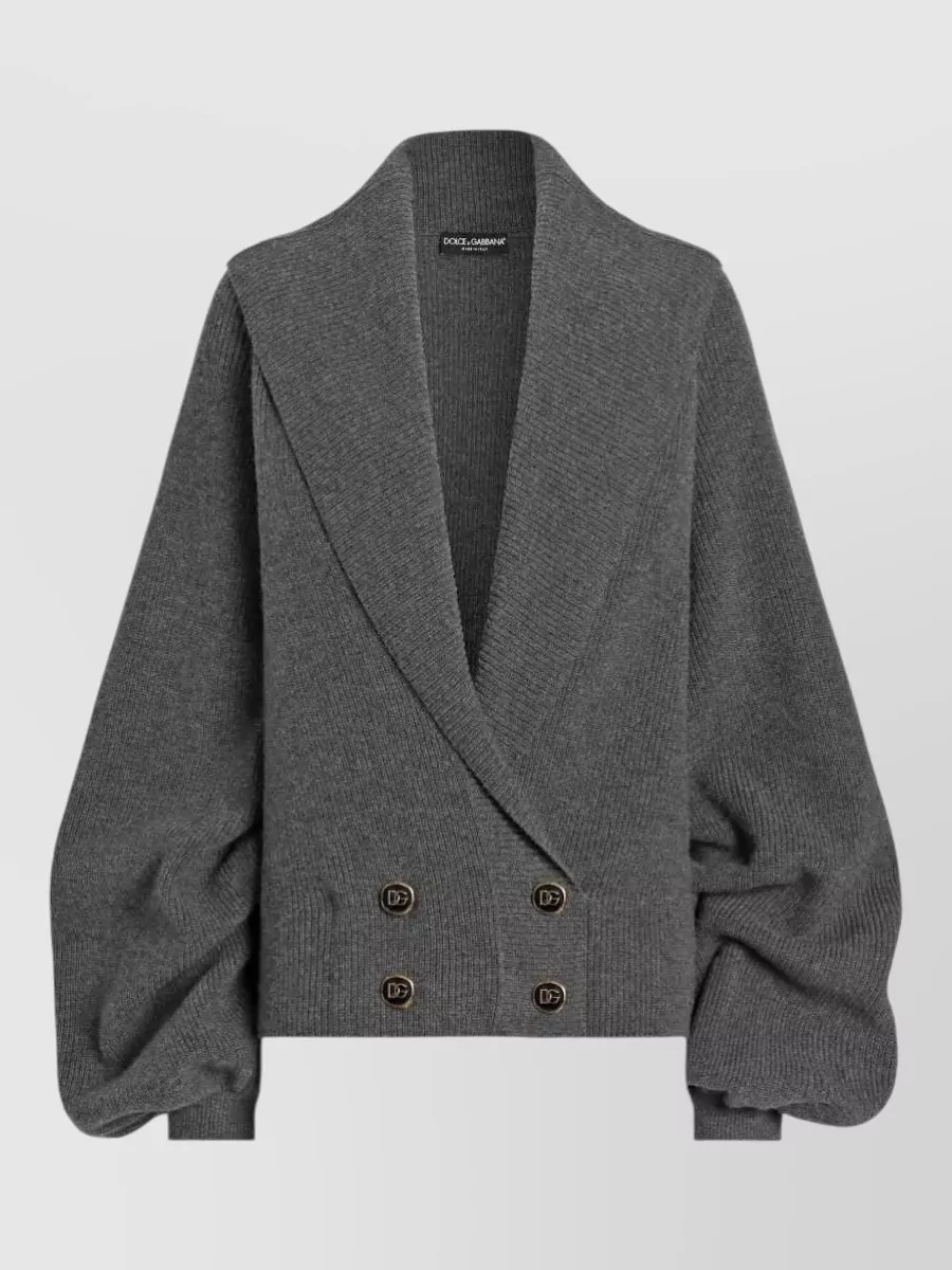 Dolce & Gabbana Shawl Collar Cropped Cardigan Wide Sleeves In Gray