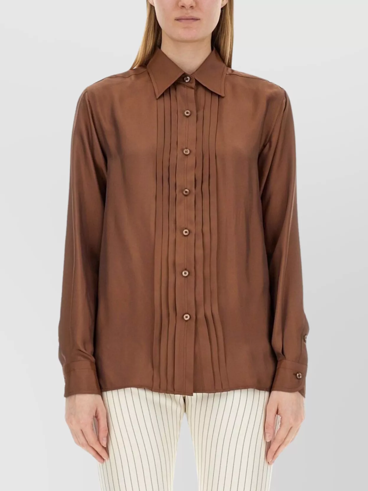 Tom Ford Twill Shirt With Collared Neck And Pleated Detail