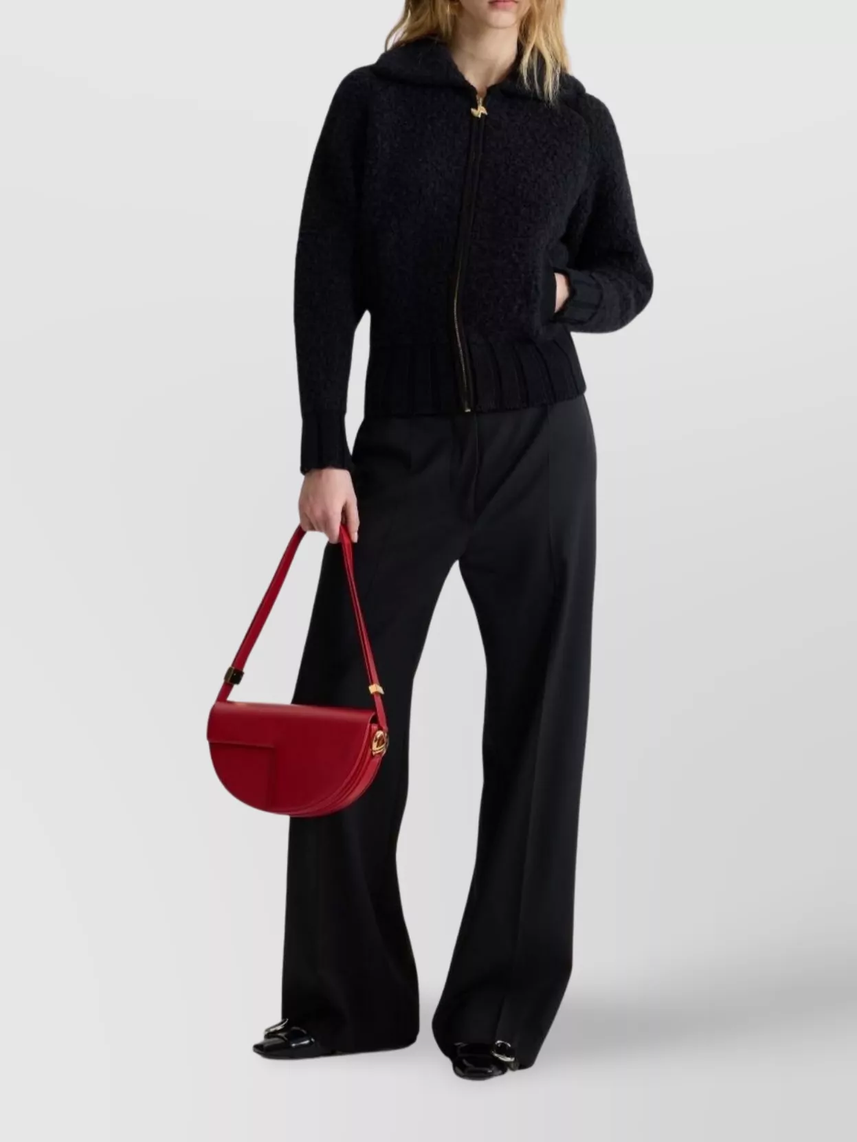 Patou Textured Fabric Jacket High Collar In Black