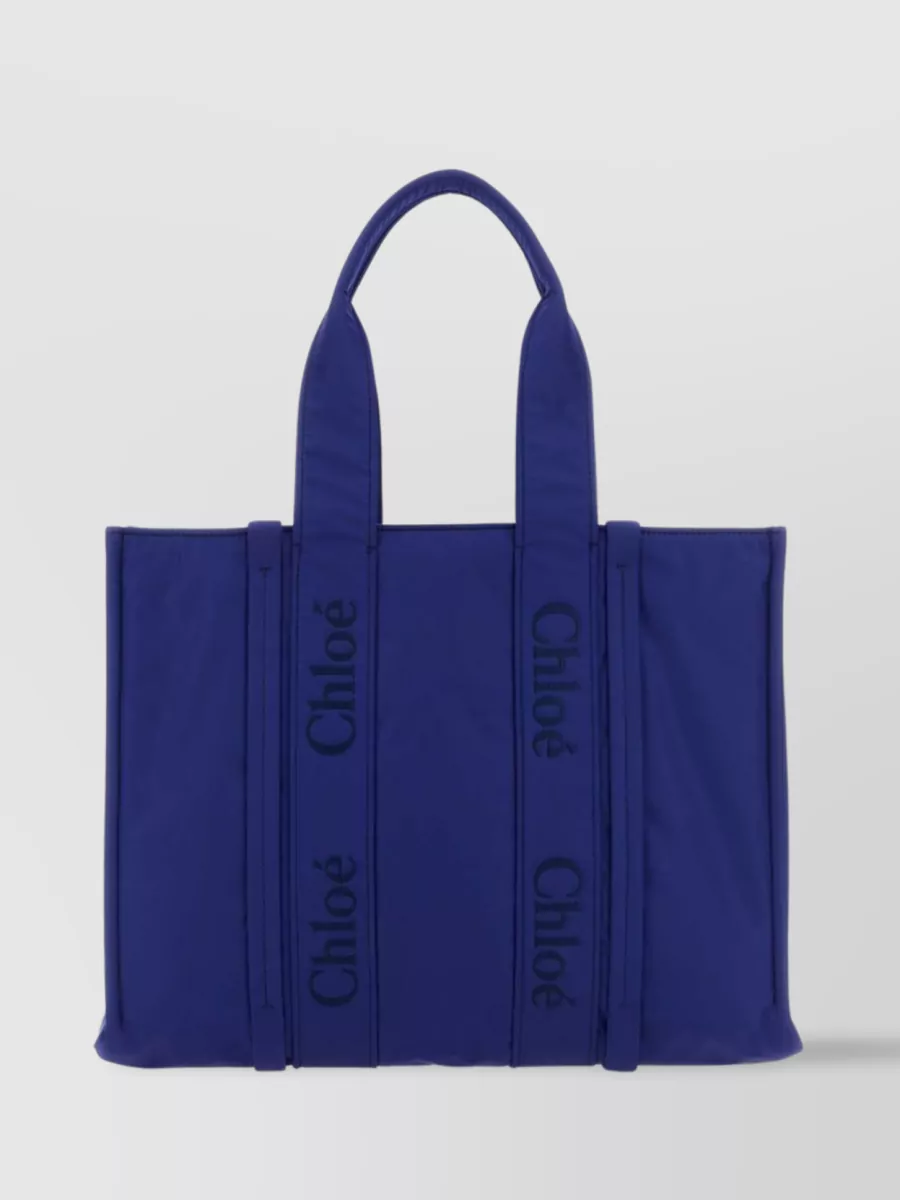 Shop Chloé Spacious Woody Shopping Tote With Twin Handles In Blue