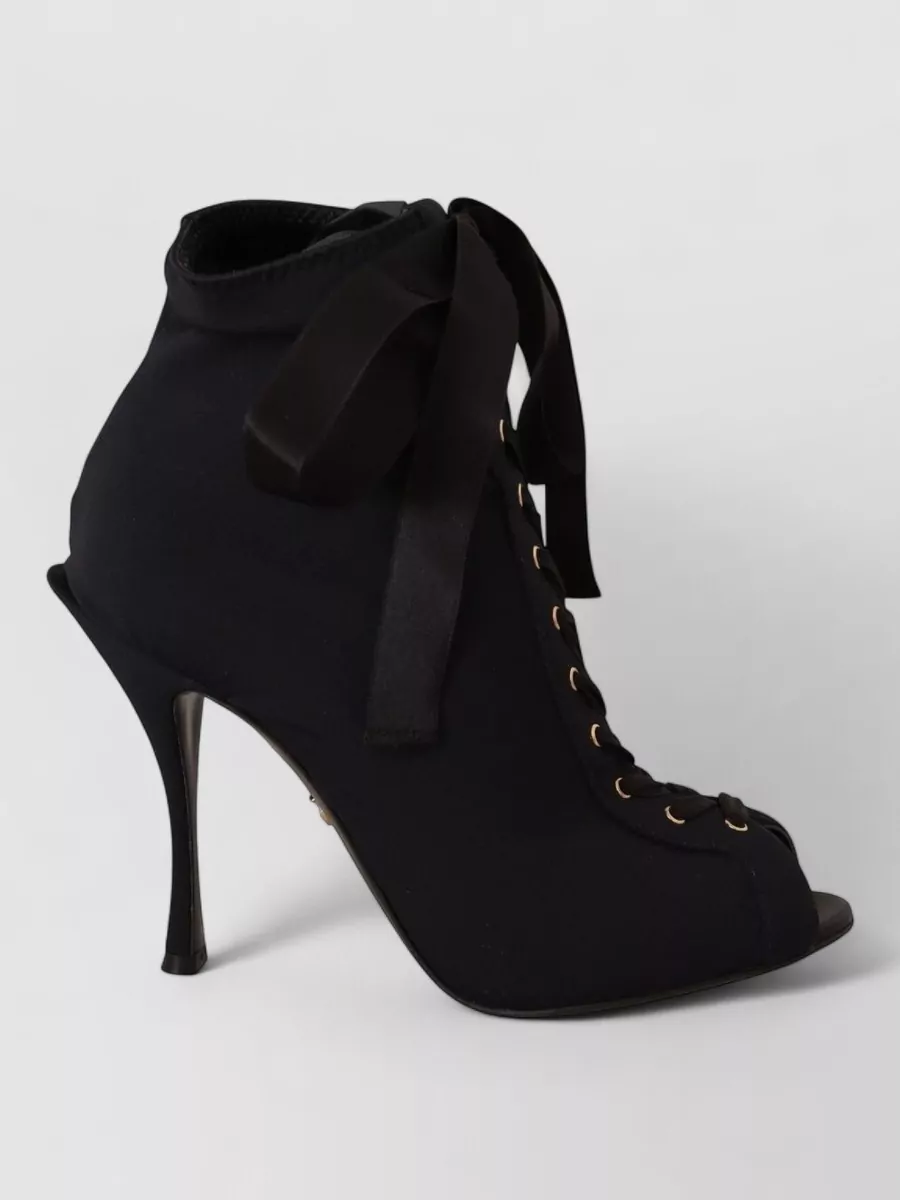 Dolce&Gabbana Stretch Peep-Toe Lace-Up Ankle Boots