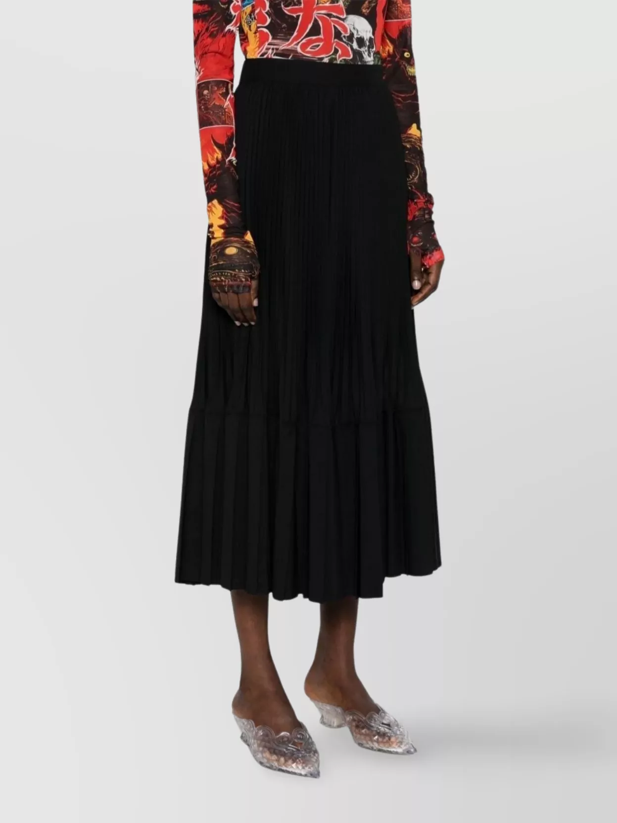 Junya Watanabe Wool Flared Tiered Midi Skirt