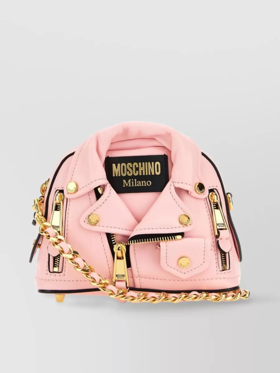Shop Moschino Leather Chain Shoulder Bag In Pastel