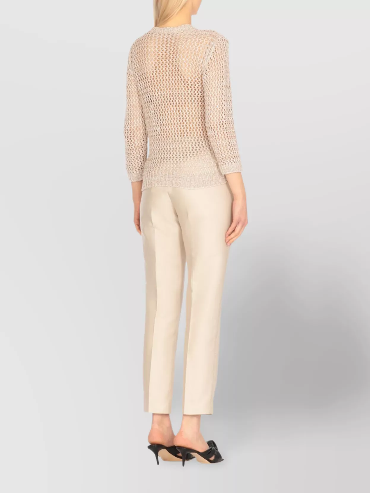 Fabiana Filippi Sheer Perforated Crewneck Knit Sweater In Neutral