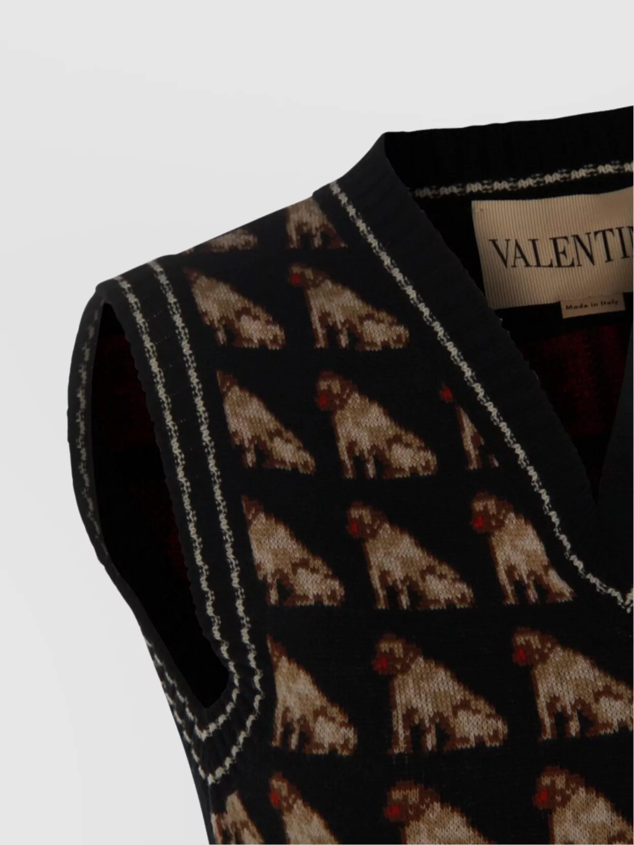 Valentino Sleeveless V Neck Dog Pattern Knitwear