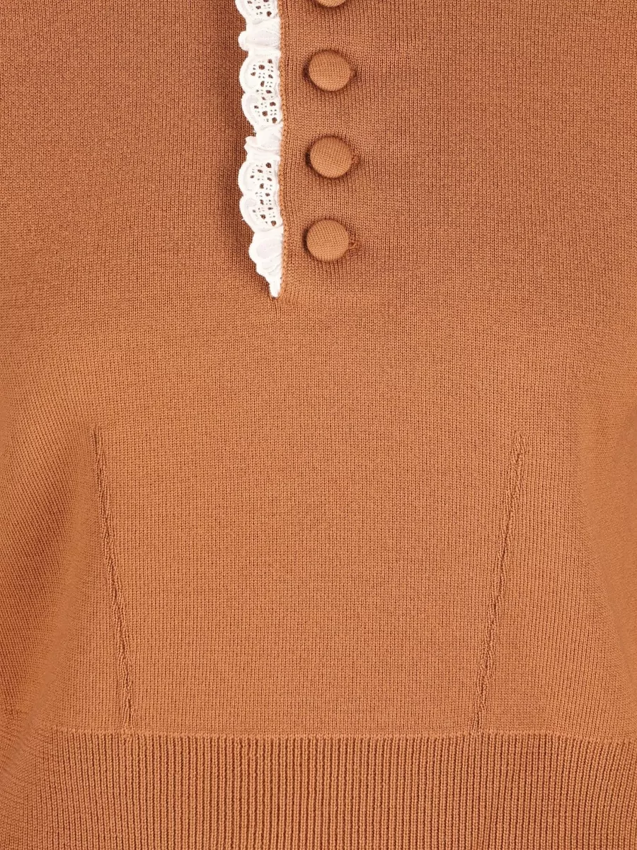 Chloé Wool High-Neck Lace-Trim Button-Up Cardigan