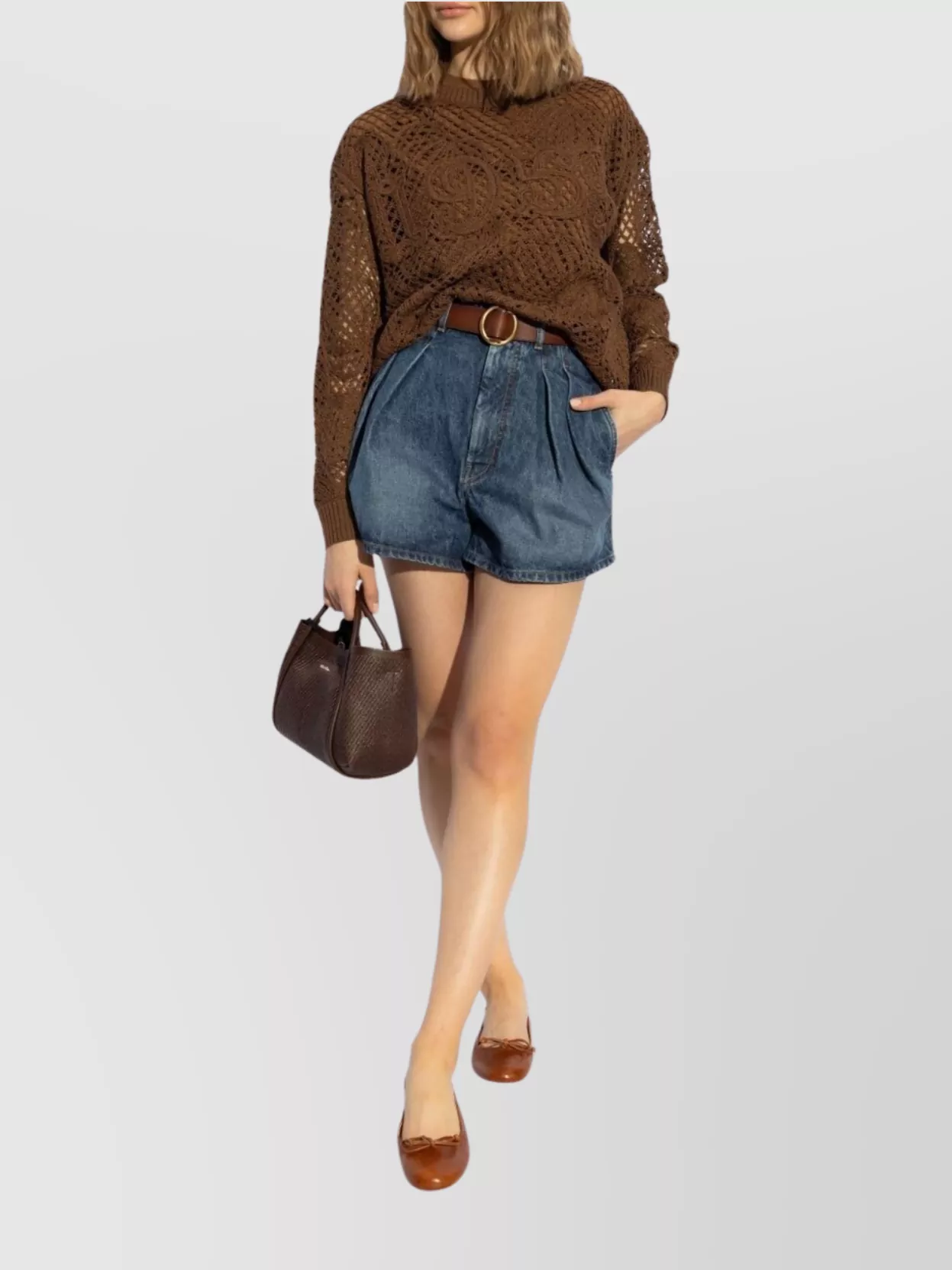 Max Mara Ribbed Knit Crewneck Sweater With Crochet Design