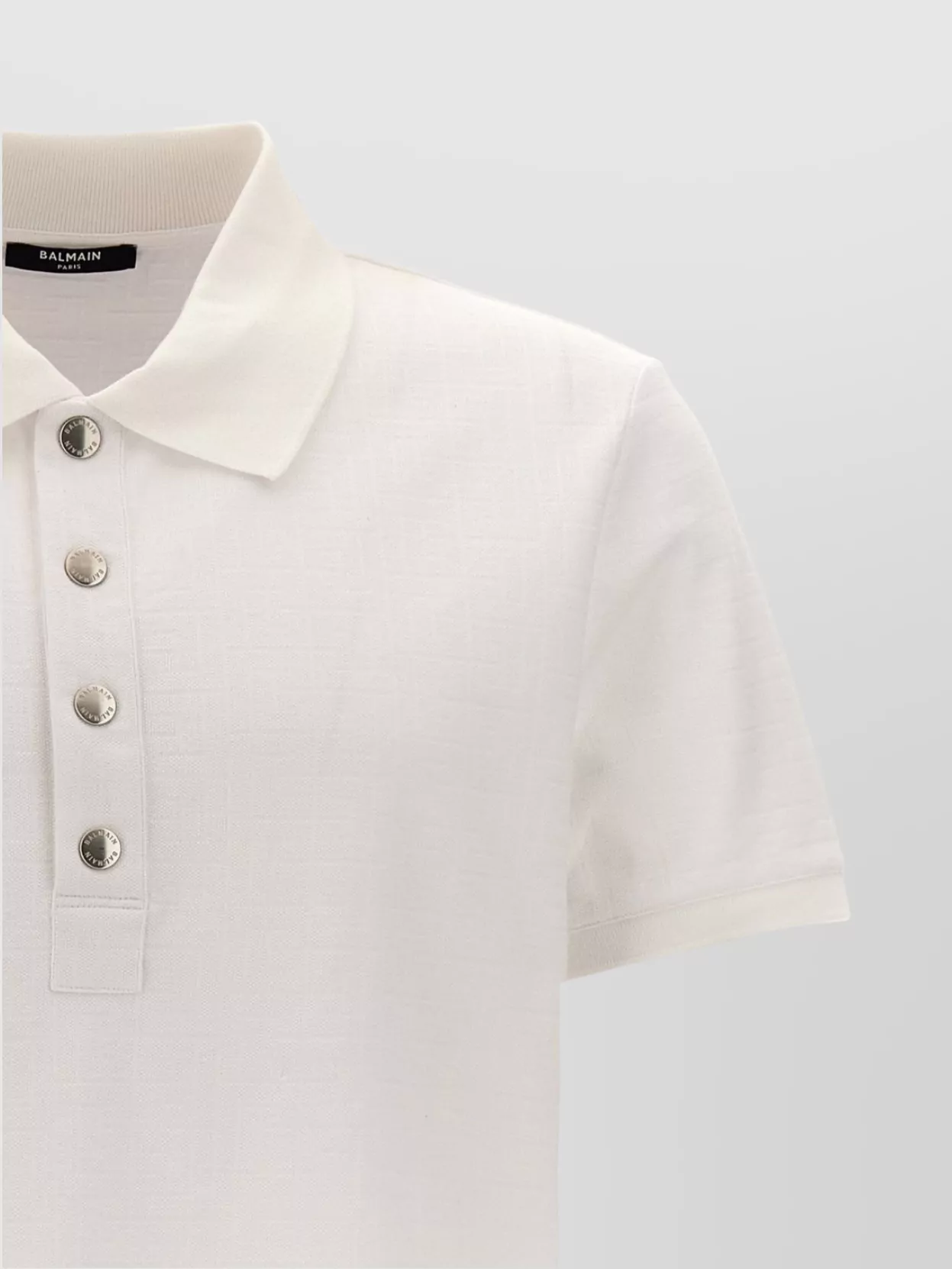 Balmain Monogrammed Textured Fabric Polo Shirt With Metal Buttons