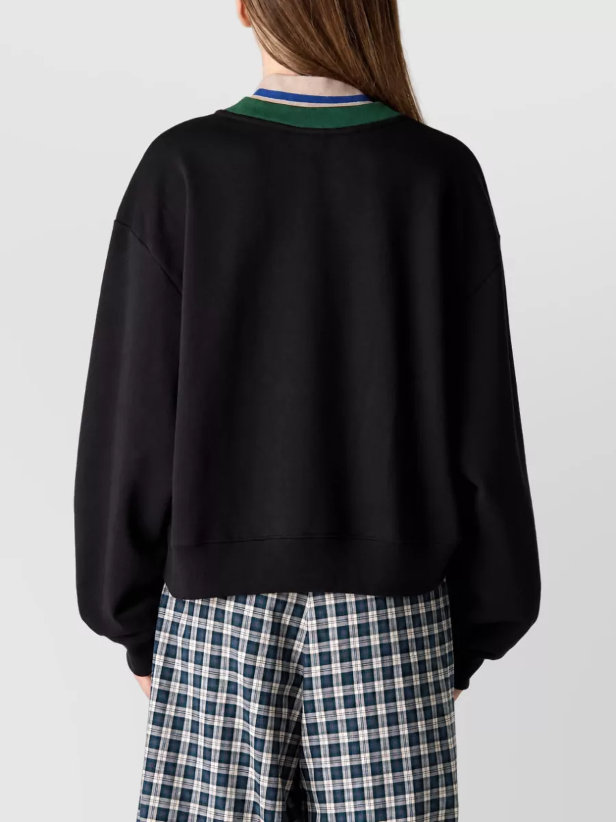 Dries Van Noten Ribbed V-Neck Long-Sleeve Sweatshirt