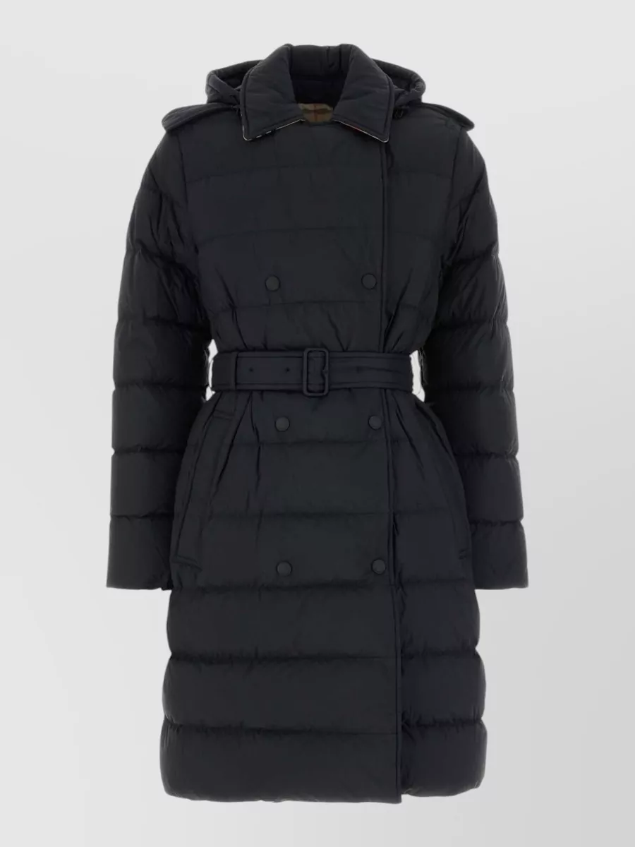 Burberry down quilted belted long parka coat