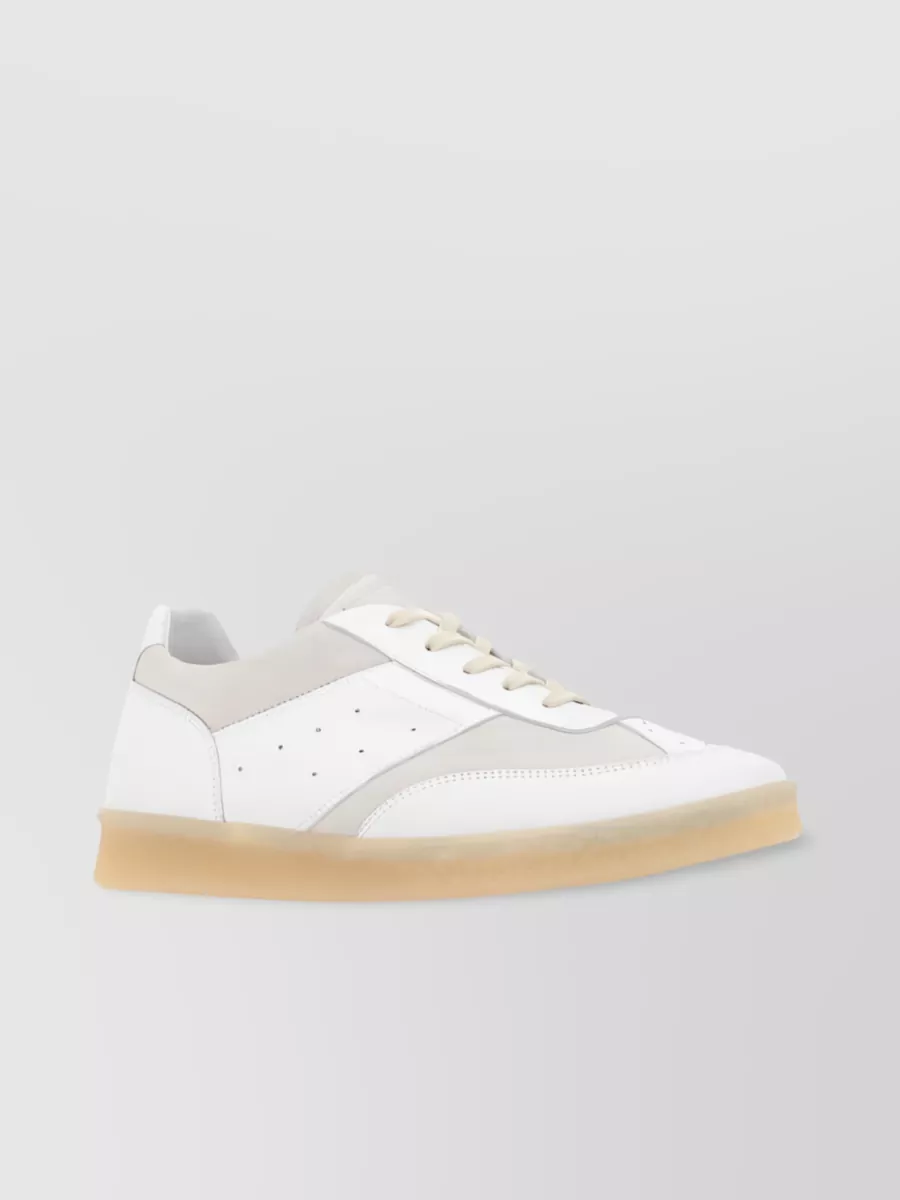 Shop Mm6 Maison Margiela Timeless Style: Panelled Sneakers With Subtle Perforated Detailing In White