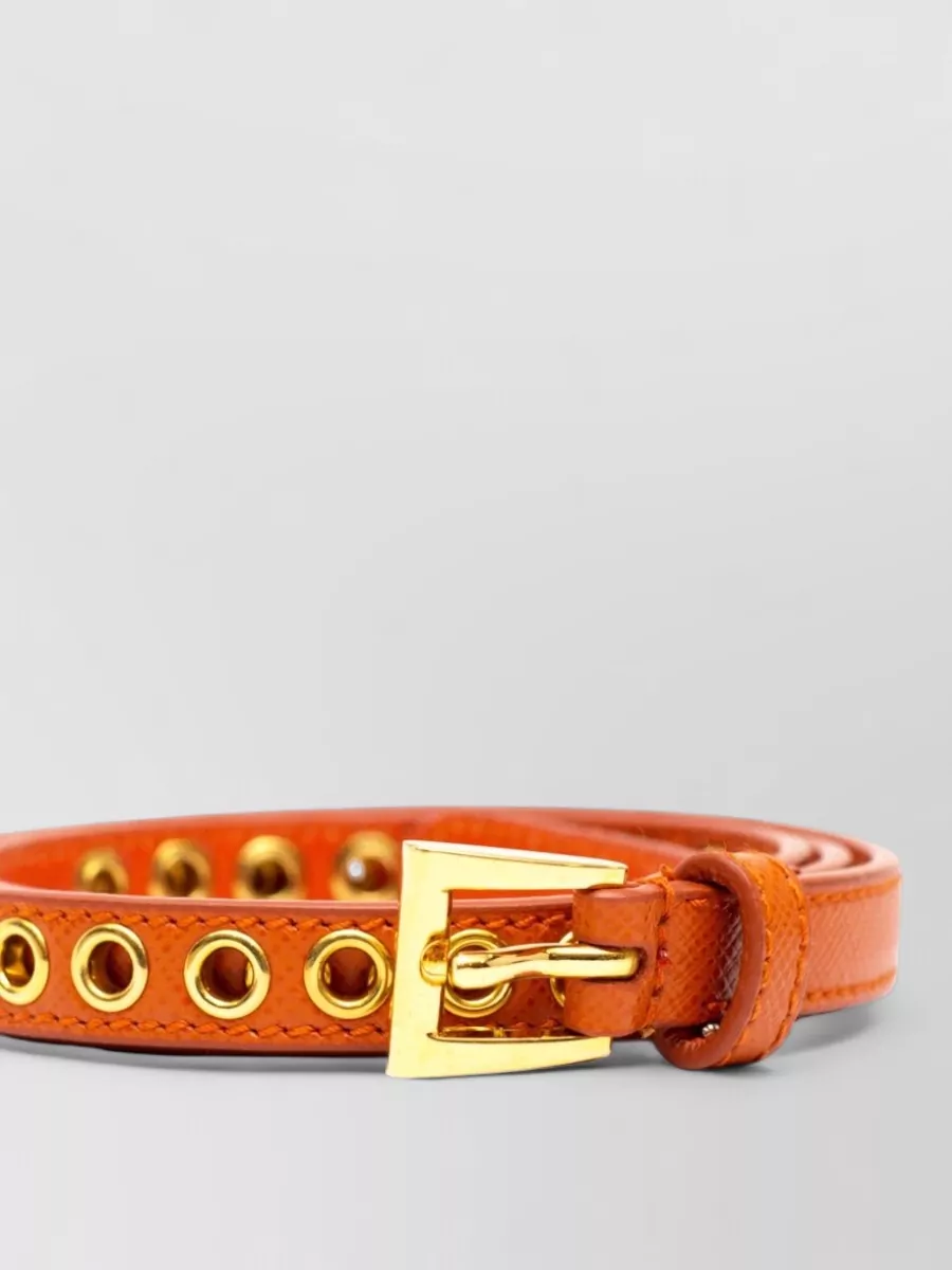 Prada Leather Skinny Eyelet Belt