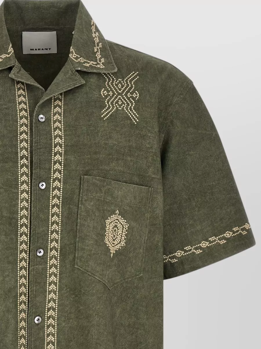 Isabel Marant Embroidered Cotton Gauze Short-Sleeve Cuban-Collar Shirt