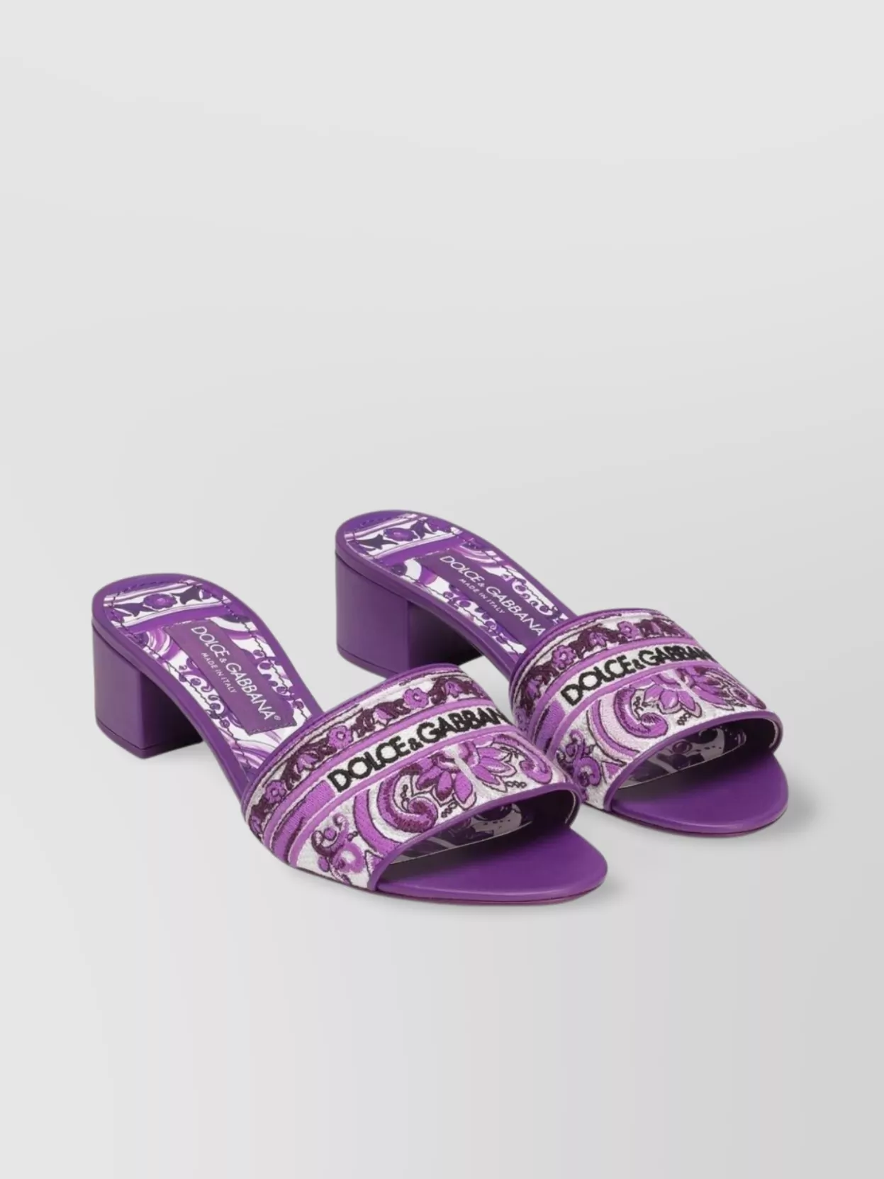 Dolce & Gabbana Embroidered Strap Slide Sandals With Low Block Heel