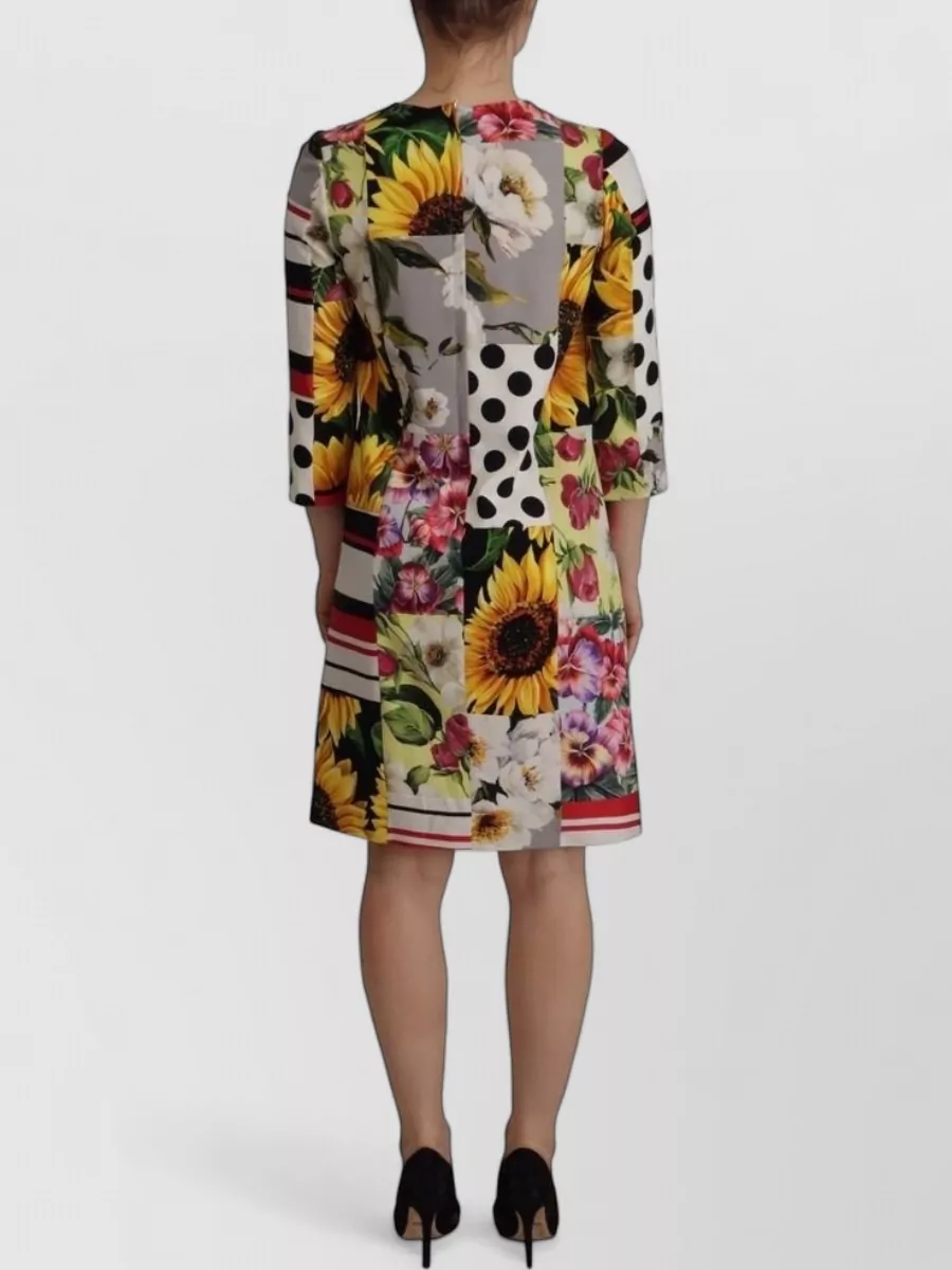 Dolce&Gabbana Silk Floral Patchwork Knee-Length Sheath Dress