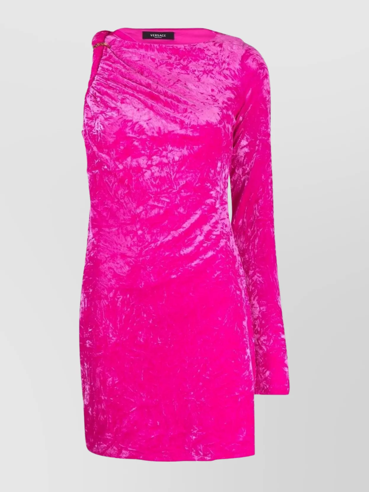 Shop Versace Asymmetric One-shoulder Velvet Minidress In Pink