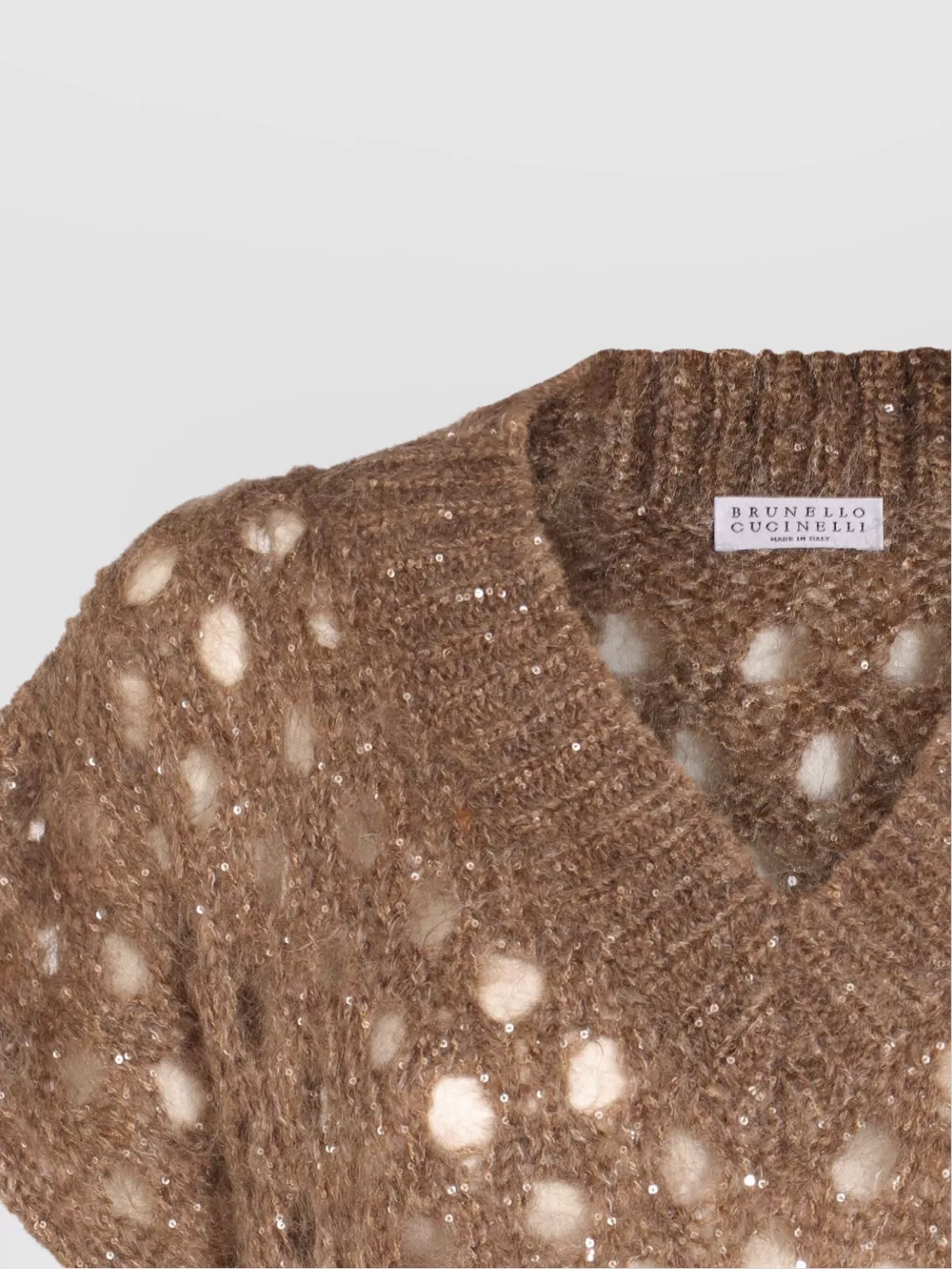 Brunello Cucinelli Crewneck Knitwear Sequin Embellishments In Brown