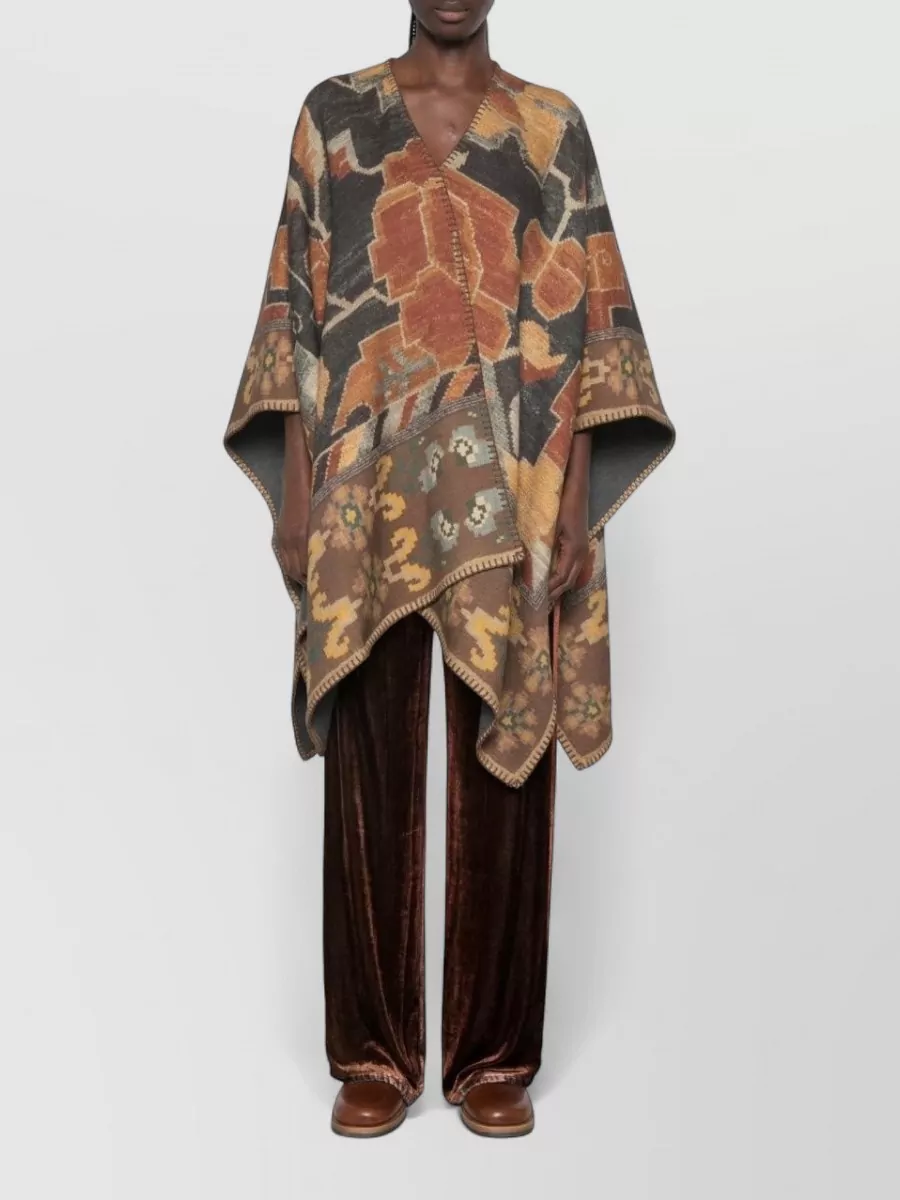 Pierre Louise Mascia Wool Draped Asymmetric Poncho