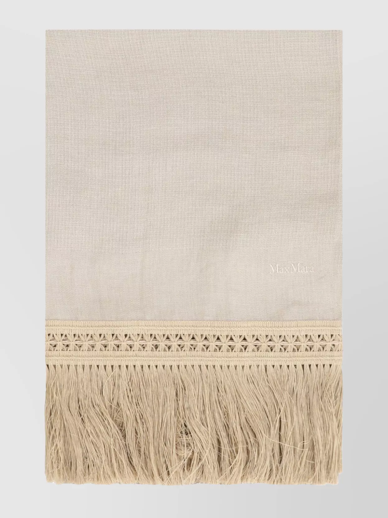 Max Mara Linen Scarf With Textured Fabric And Fringed Edges In Neutral