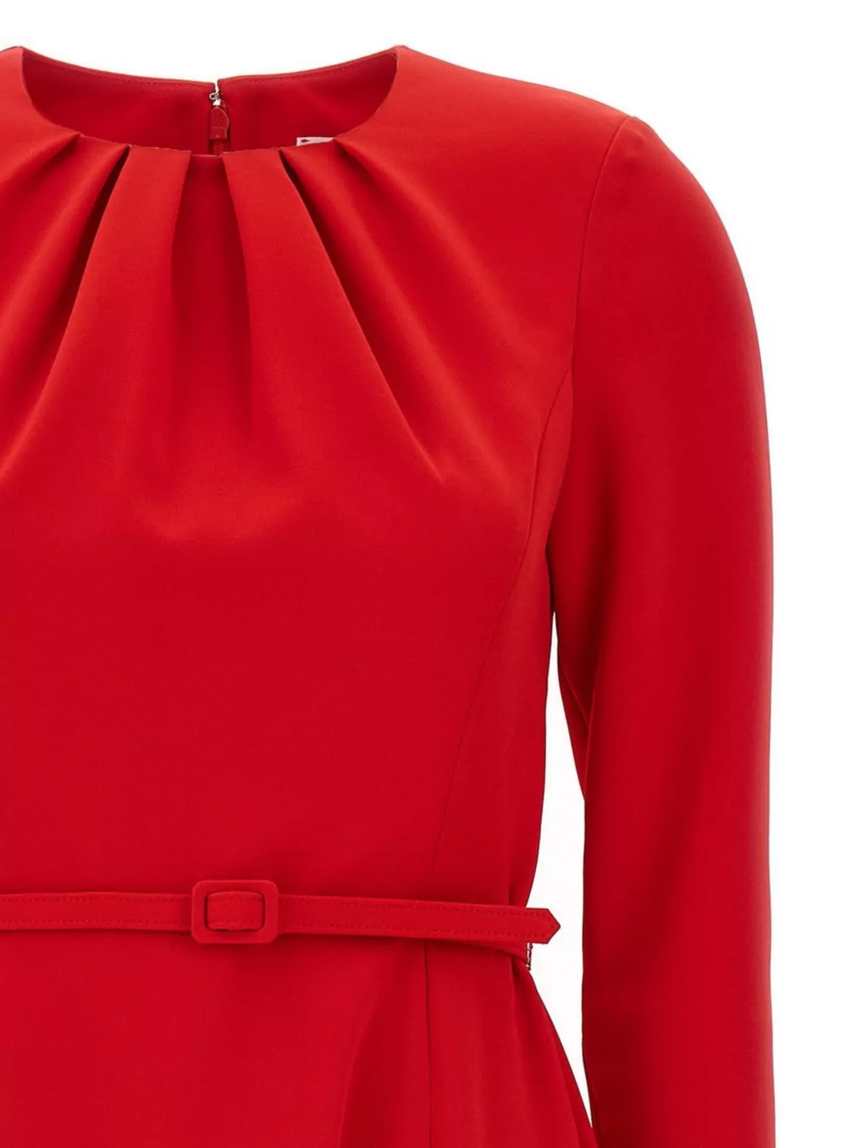 Carolina Herrera Gathered Neck Belted Long-sleeve Midi Dress In Red