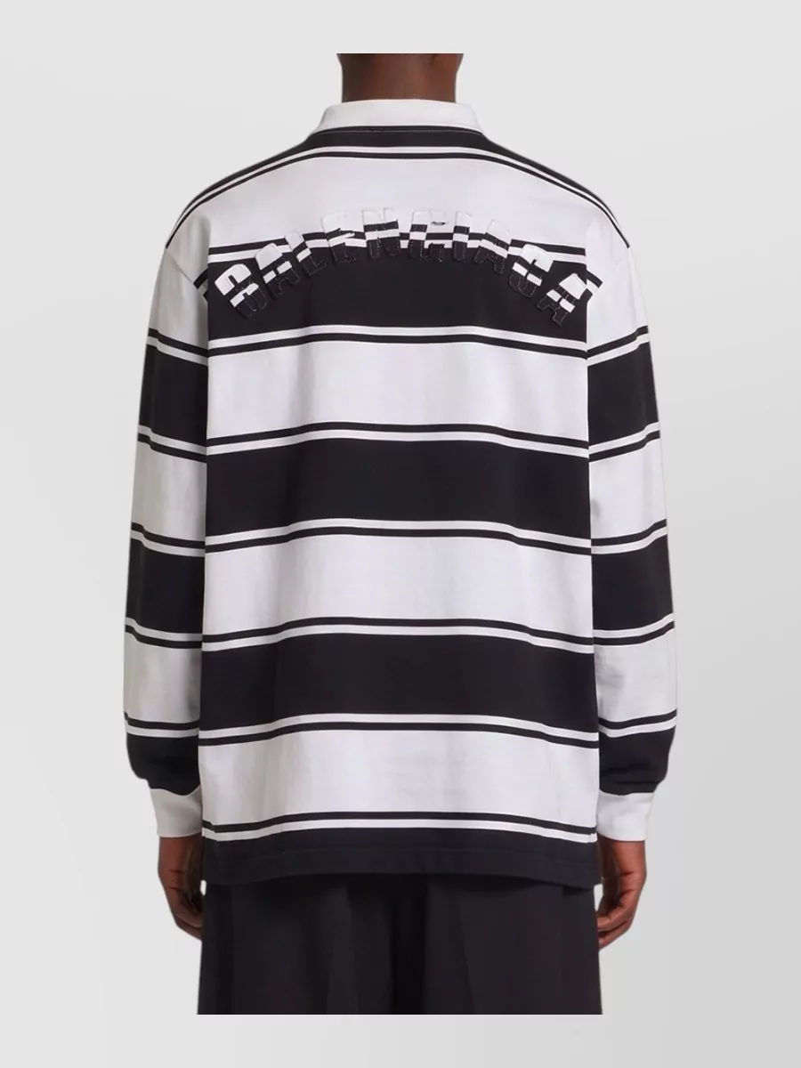 Balenciaga Striped Relaxed-Fit Long-Sleeve Polo Shirt