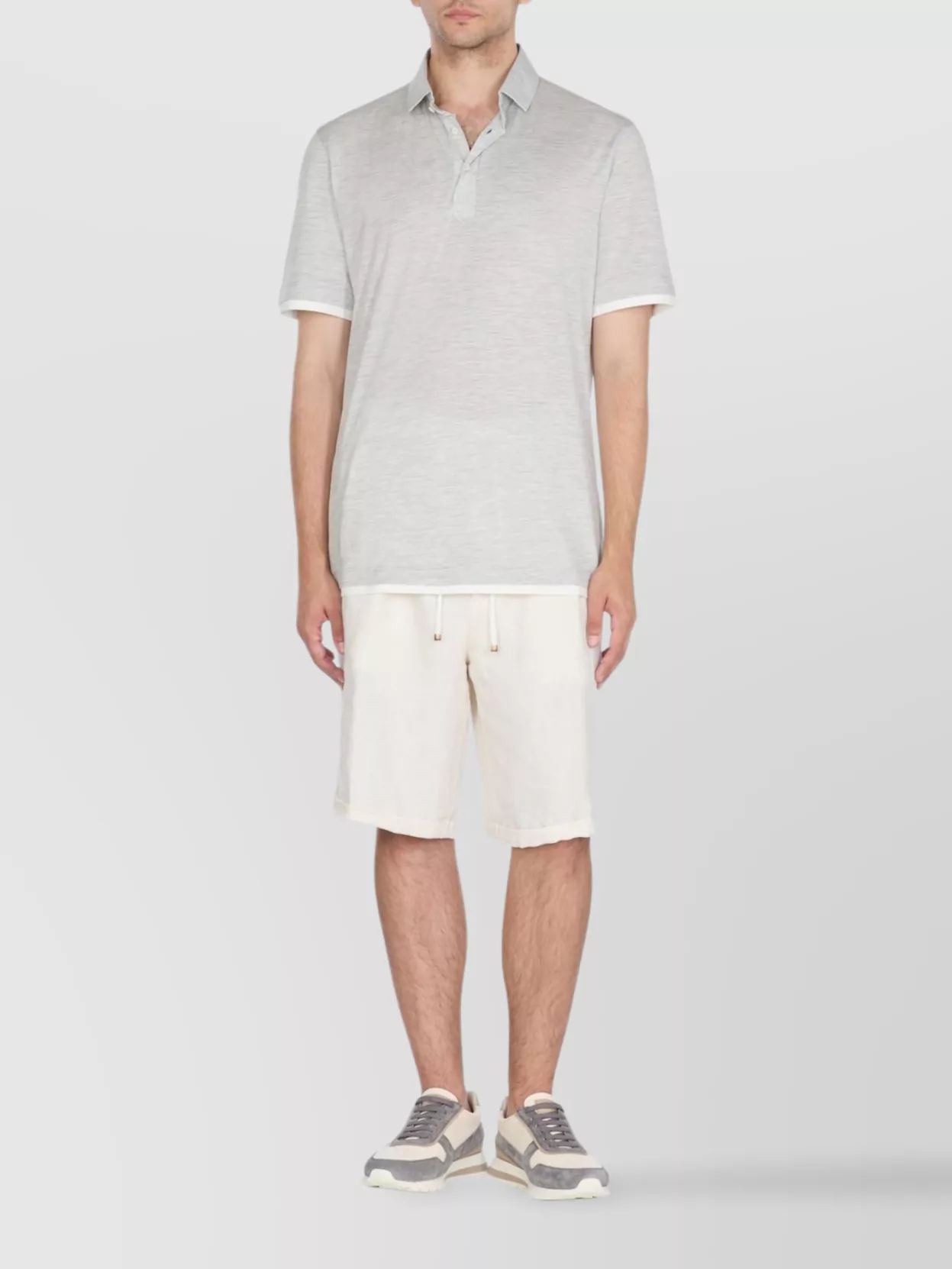 Brunello Cucinelli Silk And Cotton Three-button Polo Shirt In Gray