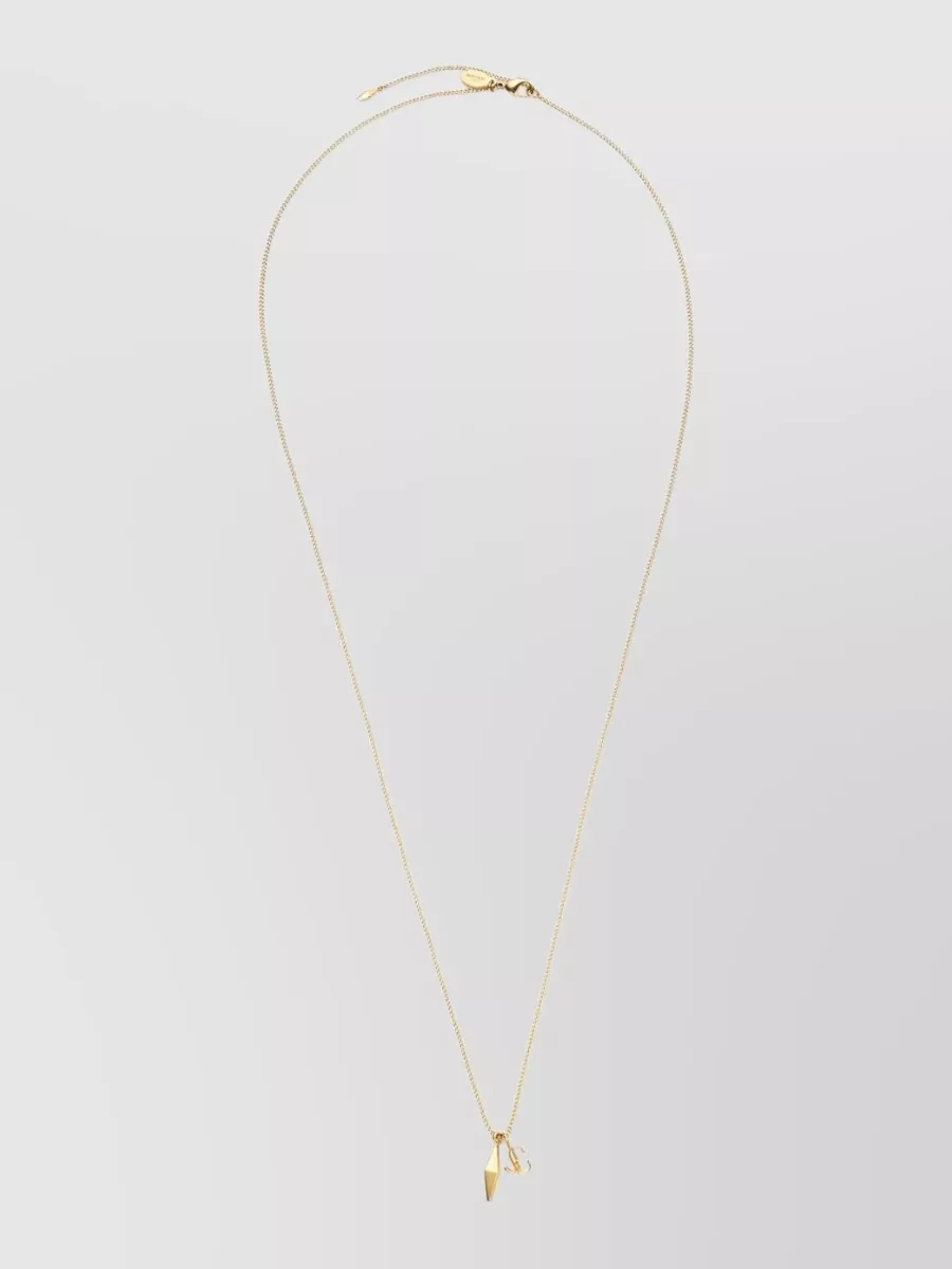 Jimmy Choo Metal Diamond Logo Pendant Chain Necklace