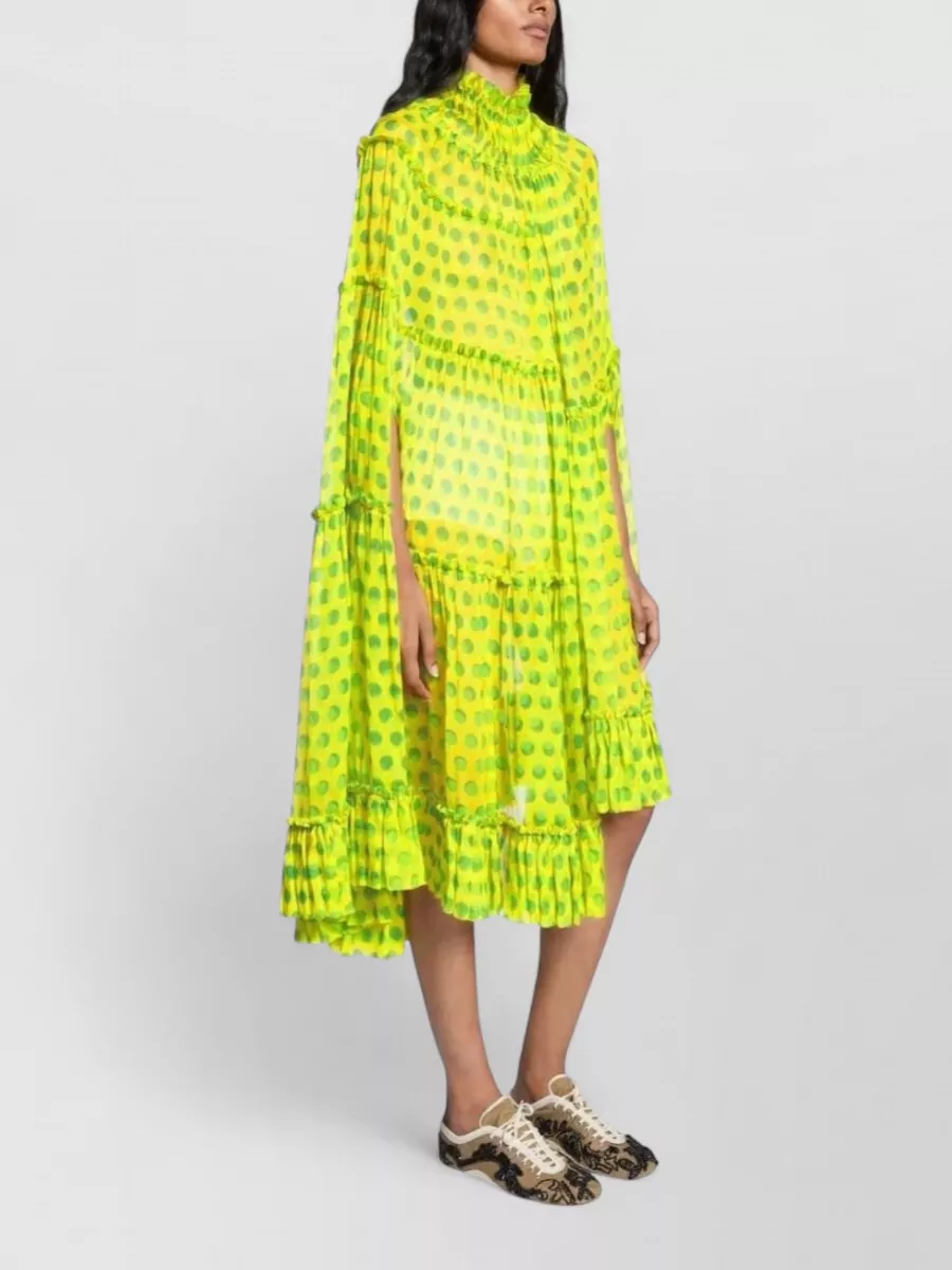 Dries Van Noten Silk Polka-Dot Ruffled High-Neck Midi Dress