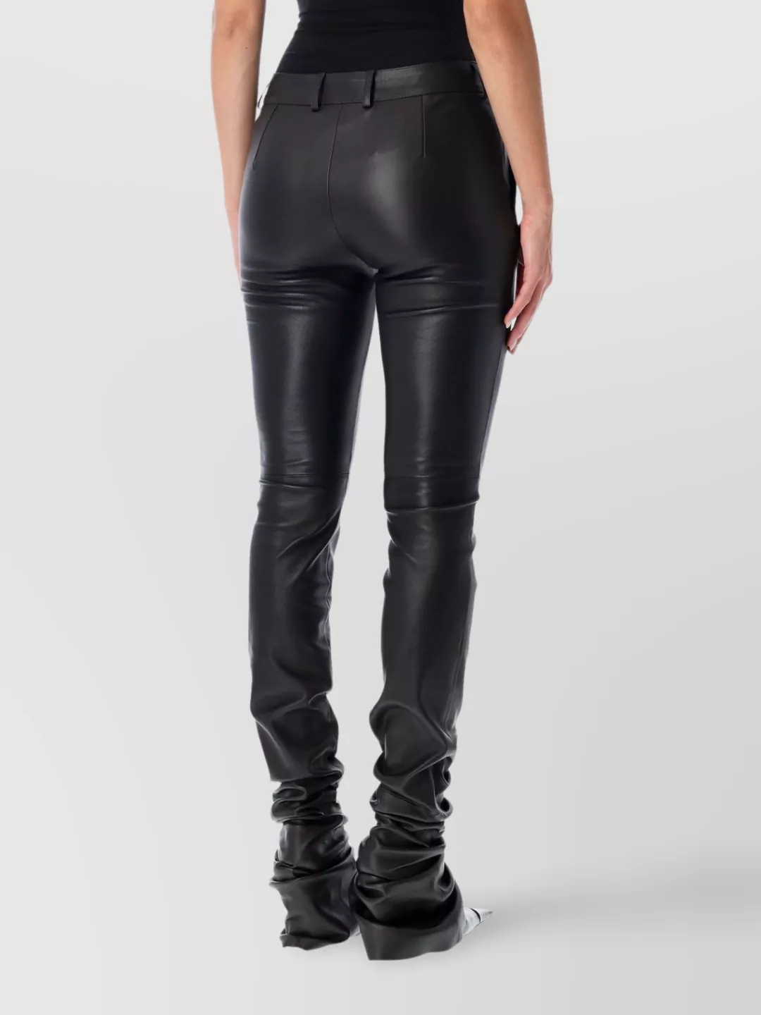 Dolce & Gabbana Slim Fit Leather Trousers Pockets In Black