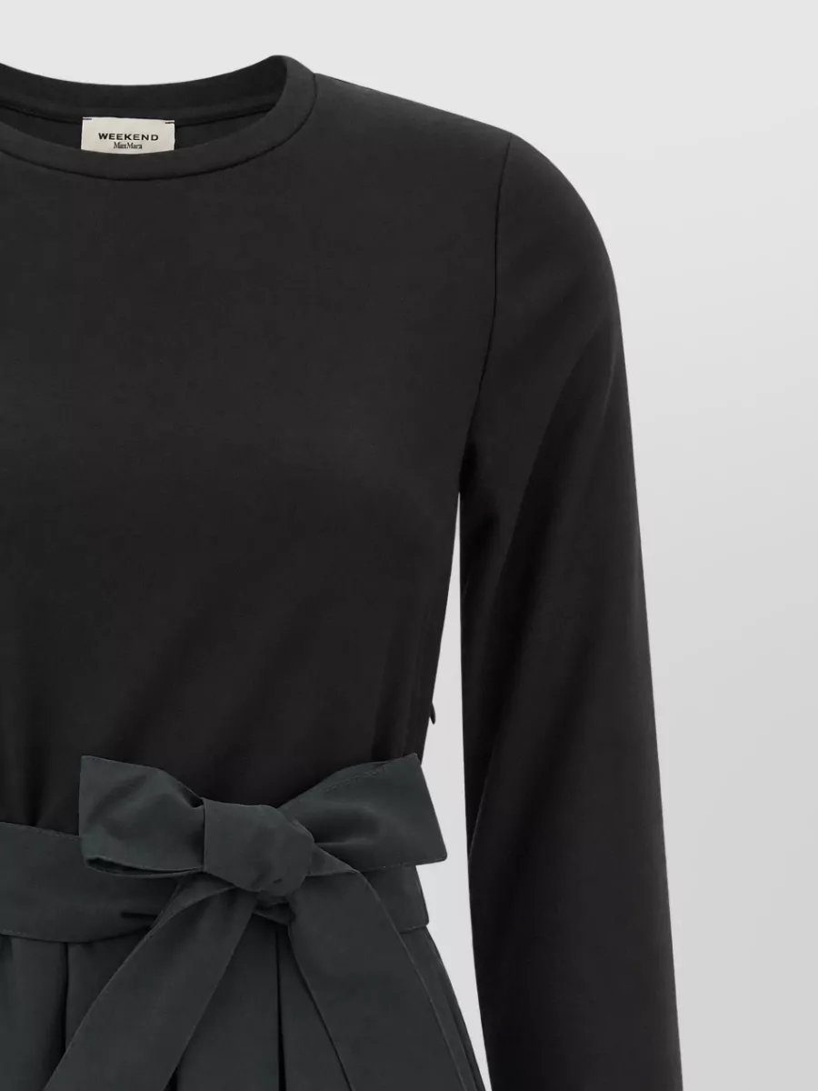 Weekend Max Mara Carioca Long-Sleeve Crew-Neck Pleated Midi Dress