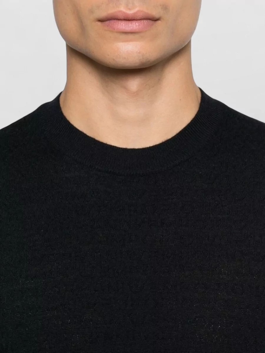 Emporio Armani Wool Crew Neck Textured Knit Sweater