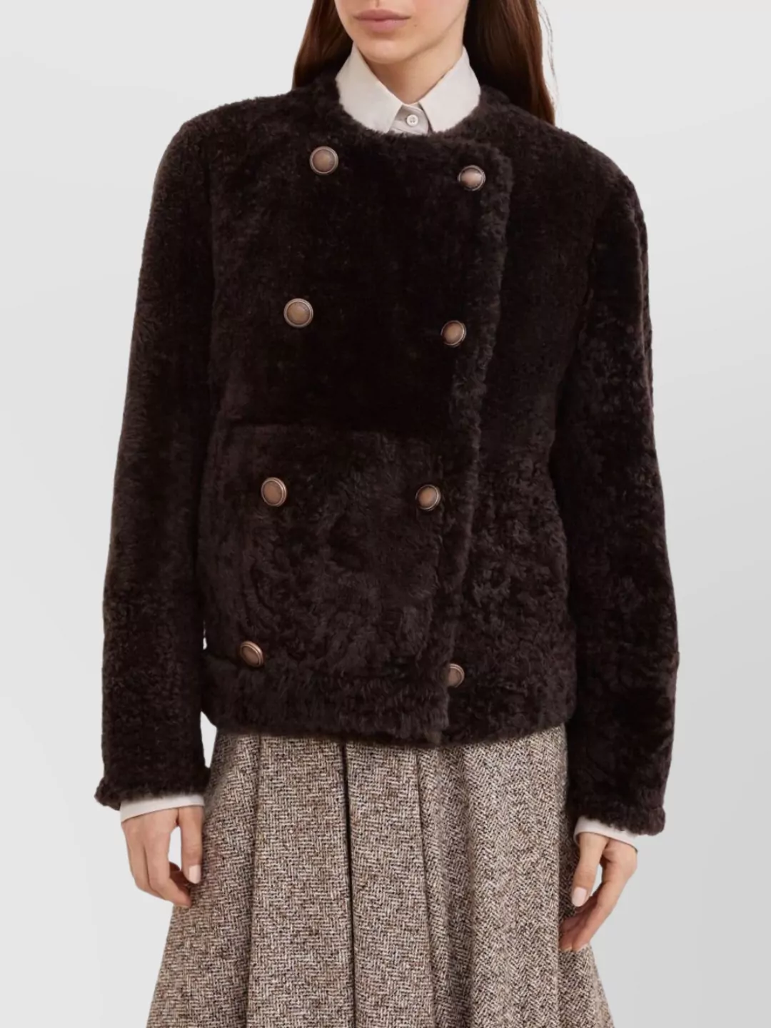 Brunello Cucinelli Reversible Double-breasted Fur Jacket With Button Detailing In Brown