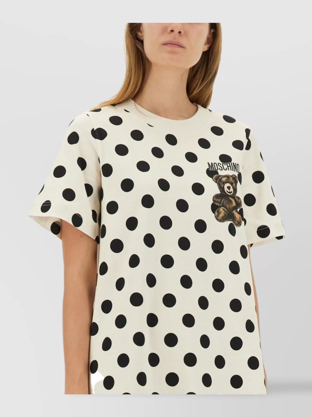 Moschino Polka Dot Graphic Print Short Sleeve Dress In White