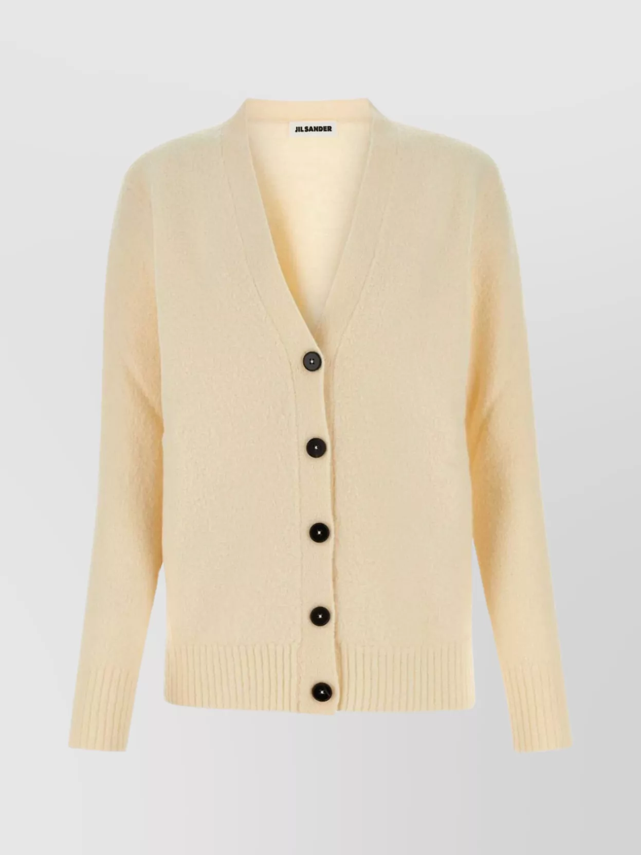 Jil Sander Wool V Neck Cardigan With Ribbed Cuffs And Hem In White