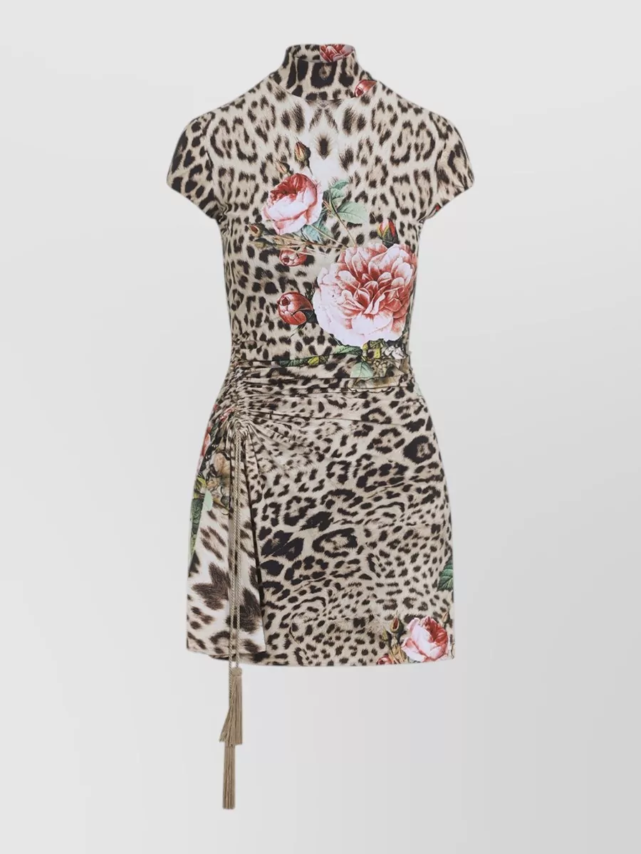 Roberto Cavalli Printed high-neck short-sleeve mini dress