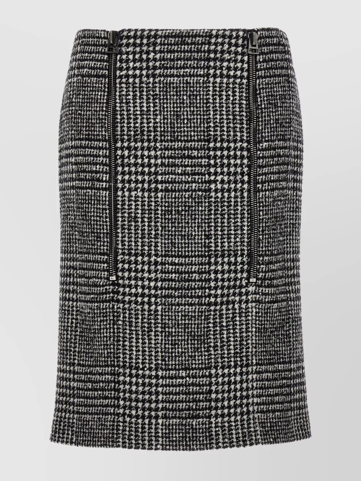 Tom Ford High-waisted Knee-length Fitted Houndstooth Skirt In Gray